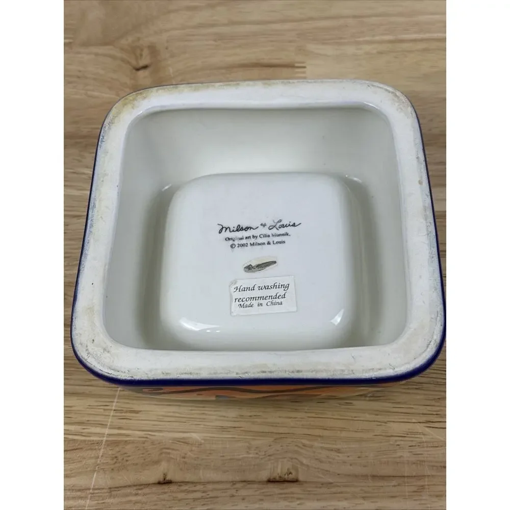 2002 Milson & Louis Ceramic Cat Food Bowl Dish Whimsical Colorful Pets